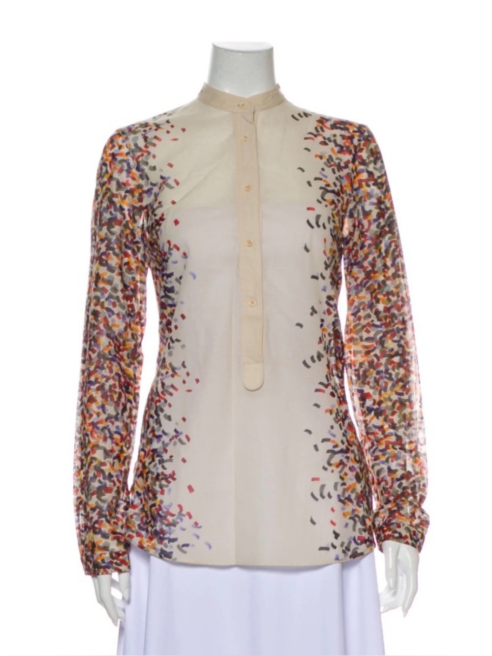 Akris Punto Cream Blouse with Multicolor Confetti Sleeves